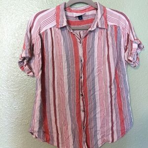 STRIPED BUTTON UP SHORT SLEEVE